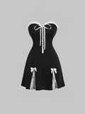 Niulatu A line Strapless Black Velvet Homecoming Dress With Bowknot HZ1110