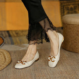 Niulatu Flat Shoes Retro Square Toe Leather Loafers for Women 2025 Spring Casual Flats Elegant Metal buckle female Shoes DJSE