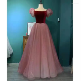Niulatu Tulle Short Sleeve Formal Dress Cute A-Line Evening Dress HZ1007