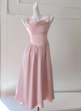 Niulatu Pink A Line Straps Pleated Satin Homecoming Dress HZ0113