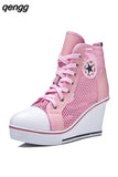 Niulatu Women's Wedge Mesh Casual Shoes Fashion Black White Pink Stealth Increase Breathable High-top Sneakers DJSE