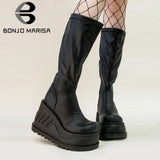 Niulatu 2025 Band Goth Platform Wedges Punk Chunky Mid Calf Boots Women Thick Heel Autumn Trendy Cosplay Casual Shoes Women DJSE