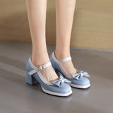 Niulatu Bow Moccasins Shoes Womens Lolita Mixed Colors Mary Janes Square Heels Ballet Pumps Bordered Shoe zapatillas mujer DJSE