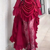 Niulatu High Low Strapless Burgundy Satin Prom Dress Birthday Outfits With Sleeves HZ1110