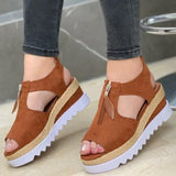 Niulatu Women Sandals Fashion Fish Mouth Hollow Wedge Flat Shoes Front Zip Casual Platform Comfortable Roman Sandals Sandalias Playa DJSE