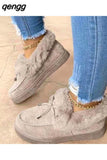 Niulatu Women 2025 New Women Winter Ankle Boots Suede Leather Snow Boots Plush Natural Fur Warm Slip-on Ladies Shoes Flats DJSE