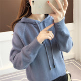 Korean Version Of The New 2025 Solid Color Loose Hooded Knitted Knitted Long-Sleeved Top Coat Sweater Ladies Knitting College Style HZ0108