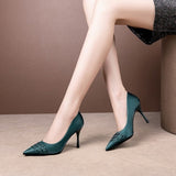 Niulatu Silk Weave Women Pumps Green Pointed Toe Stiletto High Heels Temperament Single Shoes Elegant Lady Party Dress Shoes DJSE