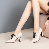 Niulatu Hoof Pumps Women Lace Up Pumps Cow Leather Shoes Female Fashion Pointed Toe OL Shoes Women Autumn 2025 New DJSE