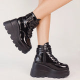 Niulatu Brand Platform Designer Goth Cool Motorcyle Women Boots Punk Street Zipper Elastic Band Black Ladies Shoes DJSE