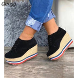 Niulatu Women Sneakers Ladies Solid Color Wedge Thick Shoes Round Toe Lace-Up Comfortable Platform Sneakers 2025 Fashion DJSE