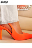 Niulatu Women Free Shipping Spring New Slingback Matal Buckle Ladies Elegant Med Heel Brand Pointed Toe Slip On Stiletto Shoes DJSE