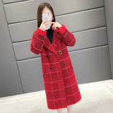 In The Autumn Of 2025, The New Imitation Watery Velvet Lattice Coat In The Middle And Long Coat Korean Version Of The Loose Sweater Opener HZ0108