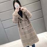 In The Autumn Of 2025, The New Imitation Watery Velvet Lattice Coat In The Middle And Long Coat Korean Version Of The Loose Sweater Opener HZ0108