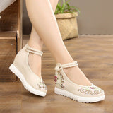 Niulatu Women Red Summer Footwear Ankle Strap Spring Autumn Pumps China Beijing Embroiders Wedges Heels 2025 Buckle Cloth Shoes DJSE