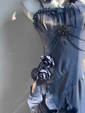 Niulatu Sheath Spaghetti Straps Floral Blue Long Party Dresses Birthday Outfits With Sleeves SD440