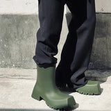 Niulatu Trendy Square Head Thick Bottom Rain Boots Non-Slip Waterproof Tooling Boots British Style Menand Women Couple Shoes DJSE