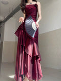 Niulatu Red Satin Long Straps Prom Dress Wine Red A-line Party Dress SD1360