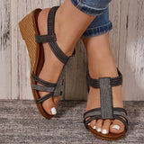 Niulatu Women Wedges Gladiator Sandals Bohemia Open Toe Leisure Platform Beach Shoes Sandals Ladies Comfy Metallic Summer Heeled Shoes DJSE