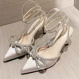 Niulatu Women Shoes Crystal Heel Sandals Sexy High Heels Sandals Summer Party Wedding Shoes Pearls Bowtie Pumps Big Size 42 DJSE