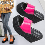 Niulatu slippers women's summer sponge cake platform sandals all-match seaside beach shoes fashion high-heeled flip flops DJSE