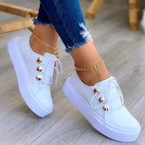 Niulatu Fashion Women Flats Solid Skateboard Shoes Comfortable Casual Pu Sneakers Female Platform Lace-Up Sneakers Footwear DJSE