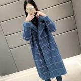 In The Autumn Of 2025, The New Imitation Watery Velvet Lattice Coat In The Middle And Long Coat Korean Version Of The Loose Sweater Opener HZ0108