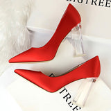 Niulatu Shoes Clear Crystal Woman Pumps Silk High Heels Shoes Sexy Wedding Shoes Women Heels Party Shoes Female Plus Size 41 42 DJSE