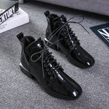 Niulatu Chic Women Boots Shiny PU Leather Autumn Winter Shoes Woman Spuare Toe Block Heels Ankle Boots Female Botas Zapatos Mujer DJSE