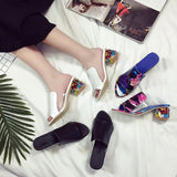 Niulatu large sizes 41 elegant crystals chunky Heels Summer women's Shoes Woman Sandals leisure slippers PU Basic DJSE