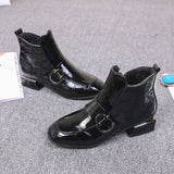 Niulatu Chic Women Boots Shiny PU Leather Autumn Winter Shoes Woman Spuare Toe Block Heels Ankle Boots Female Botas Zapatos Mujer DJSE