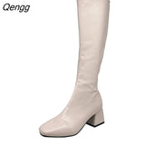 Niulatu Long Boots Woman Knee High Booties Ladies Shoes Platform Thick Heel PU Leather Soft Zipper Woman Fashion Winter 2025 DJSE