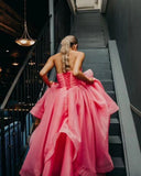 Niulatu Light Pink A Line Strapless Organza Prom Dress Long Prom Dresses HZ1110