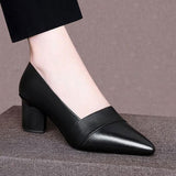 Niulatu Thick Heel Shoes Soft Leather Shallow Mouth Pointed High Heel Retro Ethnic Style High-end Elegant Women's Shoes DJSE