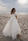 Niulatu Dresses Charming A-Line Square Neck Short Sleeves with HZ1007