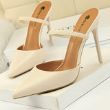 Niulatu Shoes Rivet High Heels Woman Pumps Pu Leather Women Heels 9cm Sexy Party Shoes Black Red Apricot Wedding Shoes Female DJSE