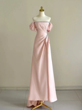 Niulatu Off Shoulder Pink Long Prom Dress Formal Evening Dress With Beads HZ1007
