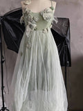 Niulatu A line Spaghetti Straps Floral Green Prom Dresses Birthday Dress For Women SD247