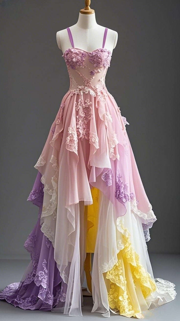 Niulatu Fairytale A-line Hi-Lo Prom Dress for Masquerade ?Tulle&Lace Applique Spaghetti Strap Evening Dress HZ1026