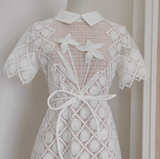 Niulatu A line Short Sleeves White Lace Party Dress Holiday Birthday Dresses For Women SD365