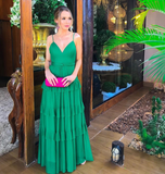 Niulatu Green Spaghetti Straps V Neck Long Prom Dress Green Evening Dress HZ1007