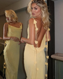 Niulatu Mermaid Spaghetti Straps Floor Length Floral Yellow Evening Dress Prom Dresses SD2046