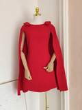 Niulatu A Line Boat Neckline Red Satin Short Homecoming Dresses Birthday Outfits With Cape SD372