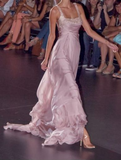 Niulatu Pink Chiffon Beaded Evening Dress Formal Prom Dress HZ1007