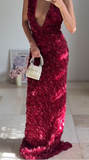 Niulatu Deep V Burgundy Rose Flowers Sheath Long Prom Dress Evening Dress HZ1007