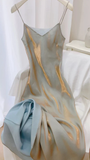 Niulatu Spaghetti Straps V Neck Satin A Line Prom Evening Dress HZ1007