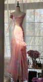 Niulatu Pink Chiffon Beaded Mermaid Prom Dress Long Evening Dress HZ1007