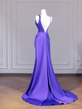 Niulatu Purple Mermaid Spaghetti Strap Satin Long Prom Dress Party Dress HZ0113