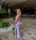Niulatu Lavender Chiffon Pleated Prom Dress Sheath Slit Evening Gown HZ1007