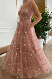 Niulatu Stars Tulle Blush Pink Prom Dresse Shiny Princess Evening Dress With Straps HZ0113